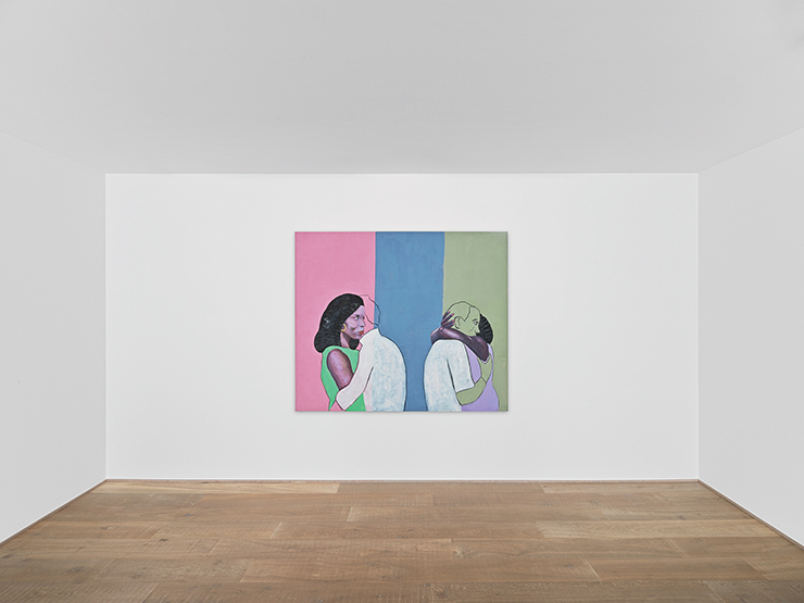 Cassi Namoda, <Depressed in the Tropics II>, 2022 Oil, charcoal and gesso on cotton, 152.5x183cm, 60 1/8 x 72 1/8 in. Courtesy the Artist and Xavier Hufkens, Brussels. Photo credit: HV-studio
