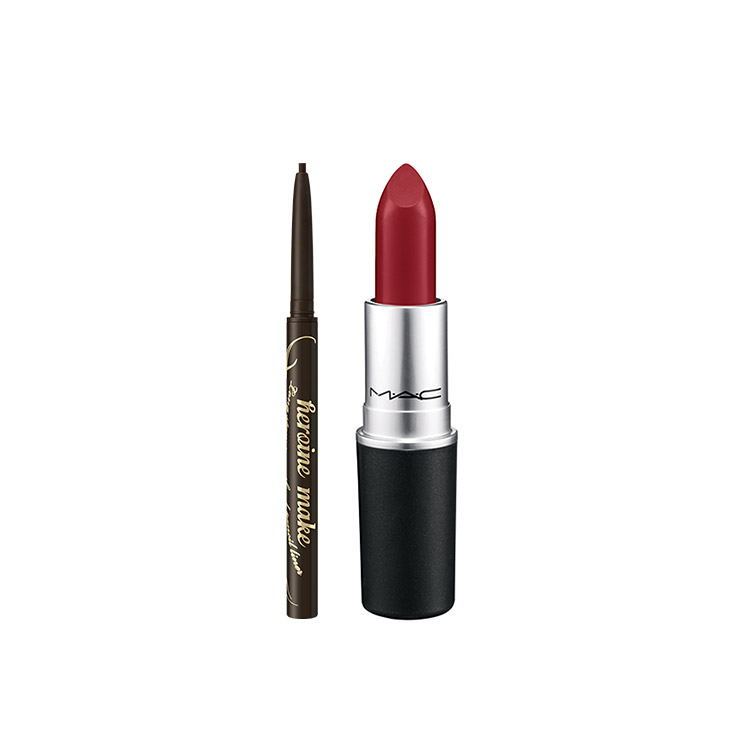 Mac 레트로 매트 립스틱, #루비우 3만1천원. Kissme 히로인메이크 롱 스테이 스무스 젤 펜슬 라이너 1만2천원.