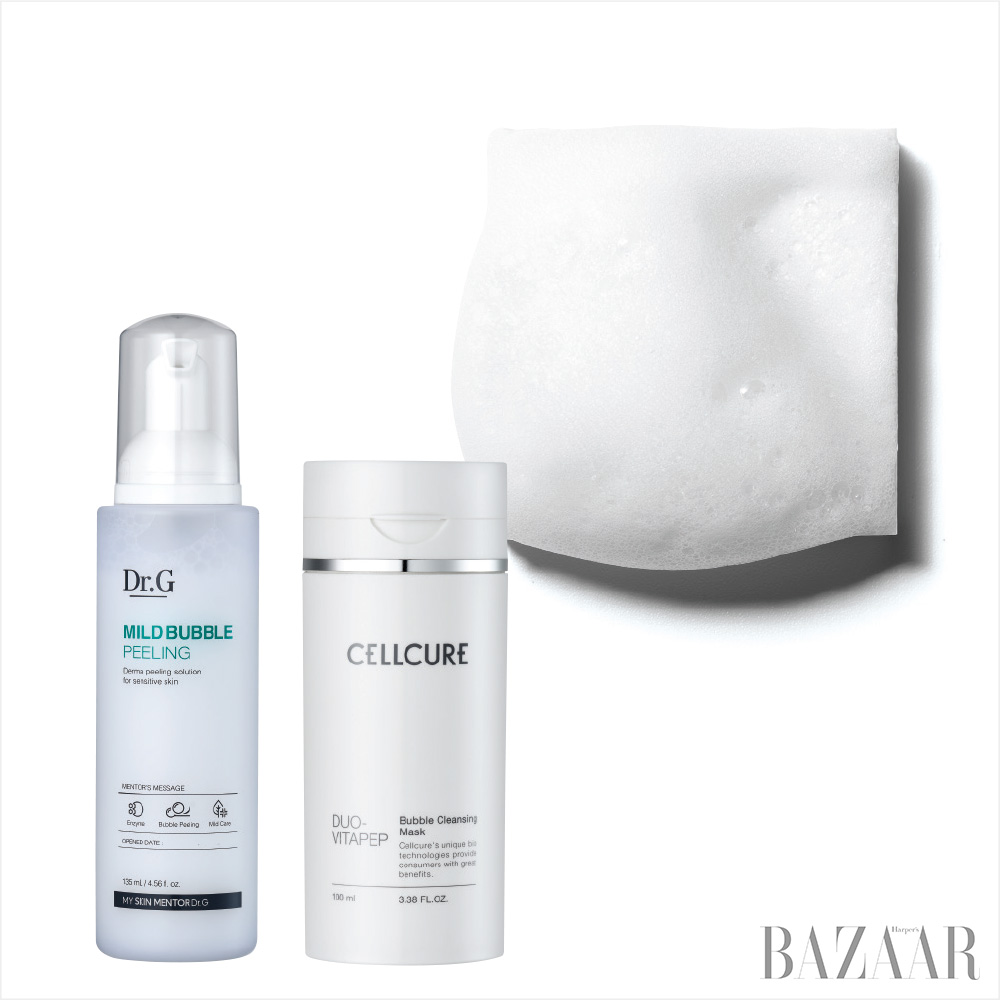 (왼쪽부터)Dr.G 마일드 버블 필링 2만1천원.Cellcure 듀오비타펩 버블 클렌징 마스크 3만5천원.
