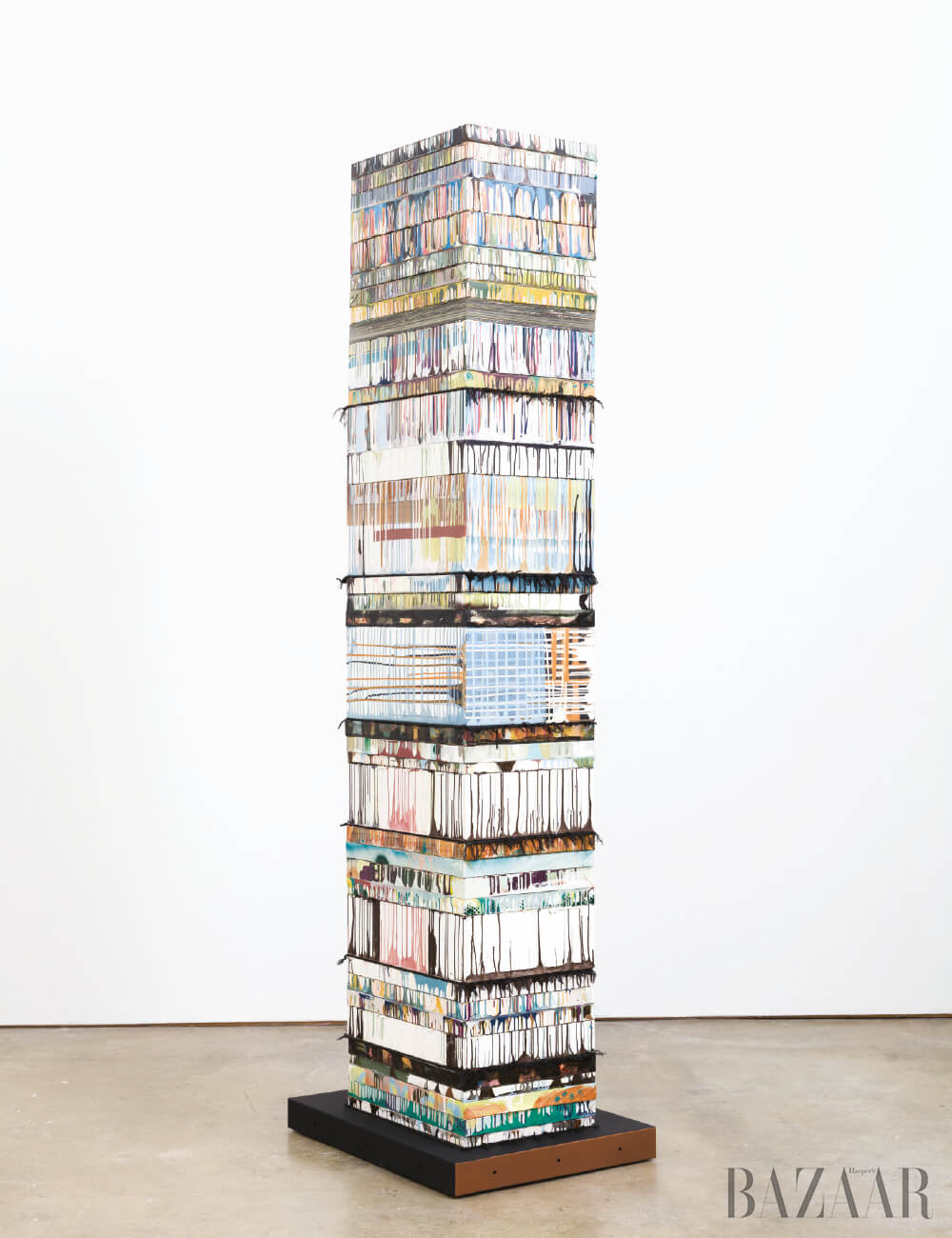 Moras on the Black Mat’, 2014-2018, Dimension variable, piled up paintings, hanji paper mounted on canvas, ink, gouache, painted steel, plastic wheel, steel bolts, woven dyed Hwamunseok, thread.