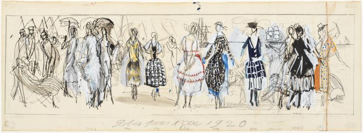 Robes pour l'ete 1920, [1920], Mine graphite, encre et gouache sur papier, Legs de Mme Raoul Dufy en 1963, ⓒCentre Pompidou, Paris, Musee national d'art moderne