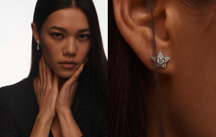 CHANEL FINE JEWELRY 화이트 골드와 다이아몬드로 이루어진 COMETE CHEVRON 변형 가능한 이어링