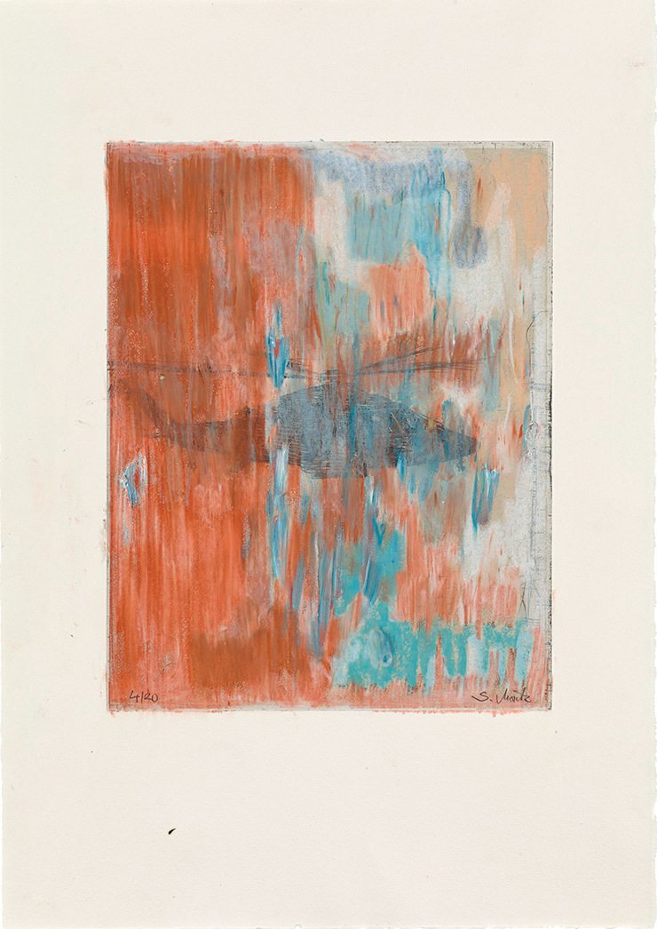 <Stormy Eagle>, 2020, Oil, oil crayon on etching, 54x38cm.