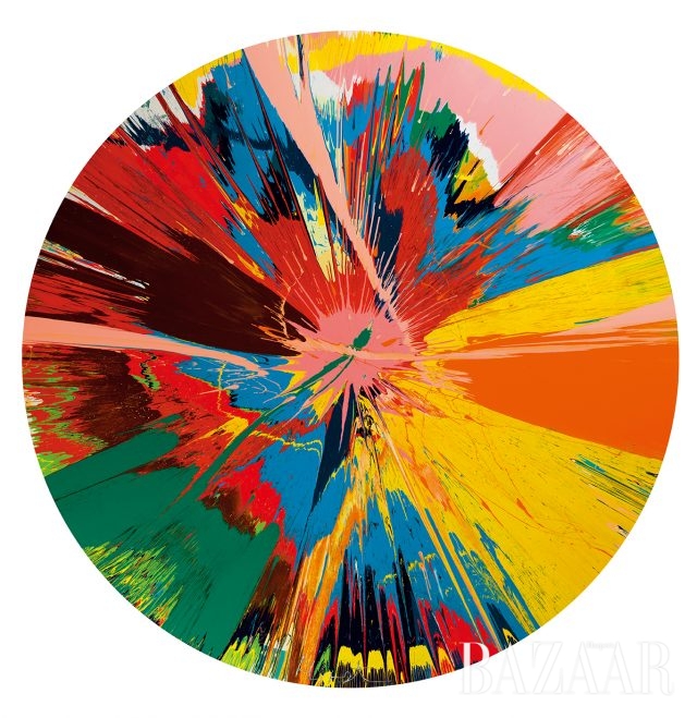 데미언허스트(DamienHirst),‘Beautiful,Shattering,Slashing,Violent,Pinky,Hacking,SphincterPainting’,HouseholdGlossonCanvas,212.5cm,1995