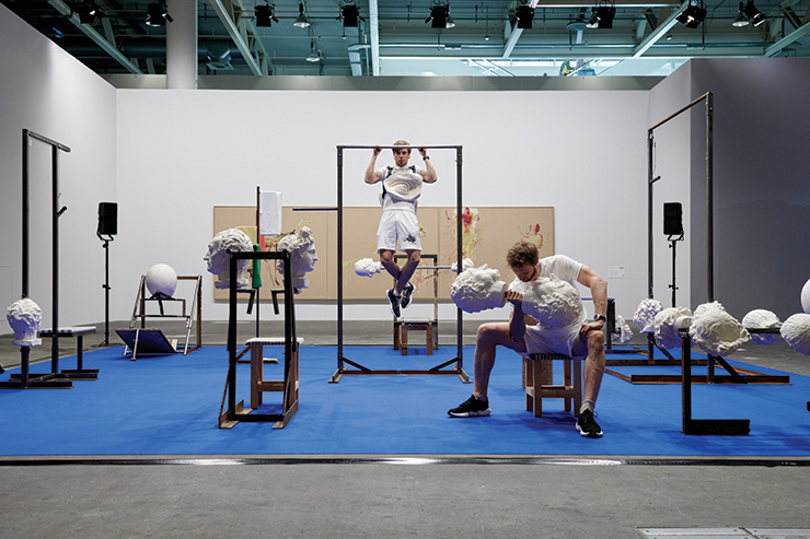 Installation view, Augustas Serapinas, <Čiurlionis Gym>, 2023. Presented by Galerie Tschudi, Courtesy of Art Basel.