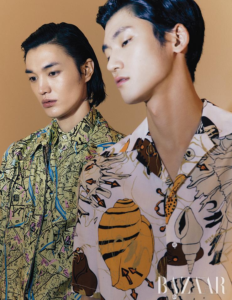 (왼쪽부터) 연규가 입은 블루종, 셔츠는 Fendi. 용수가 입은 셔츠는 Msgm.