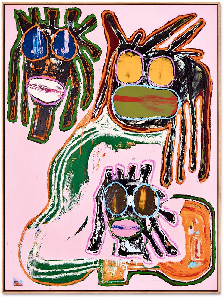 Jack Kabangu, <Lion heart Brothers>, 2022, Acrylic, oil stick and lacquer on canvas. 200x150 cm. Oak framed