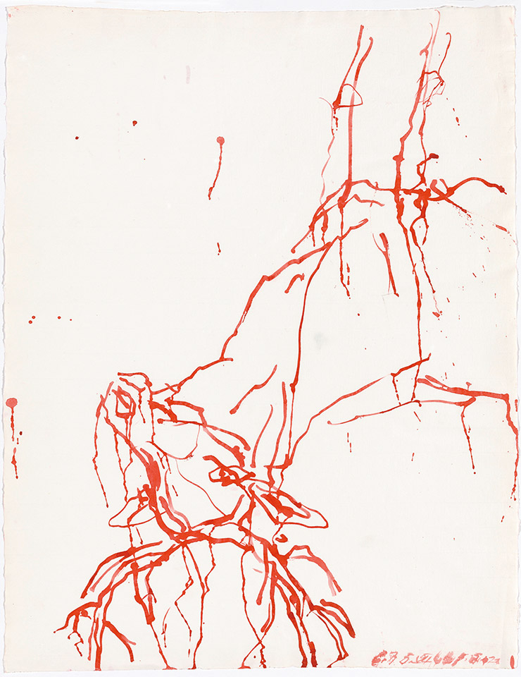 <Untitled>, 2021, Red ink on paper, Image 66,1x51.1cm. Photo: Jochen Littkemann