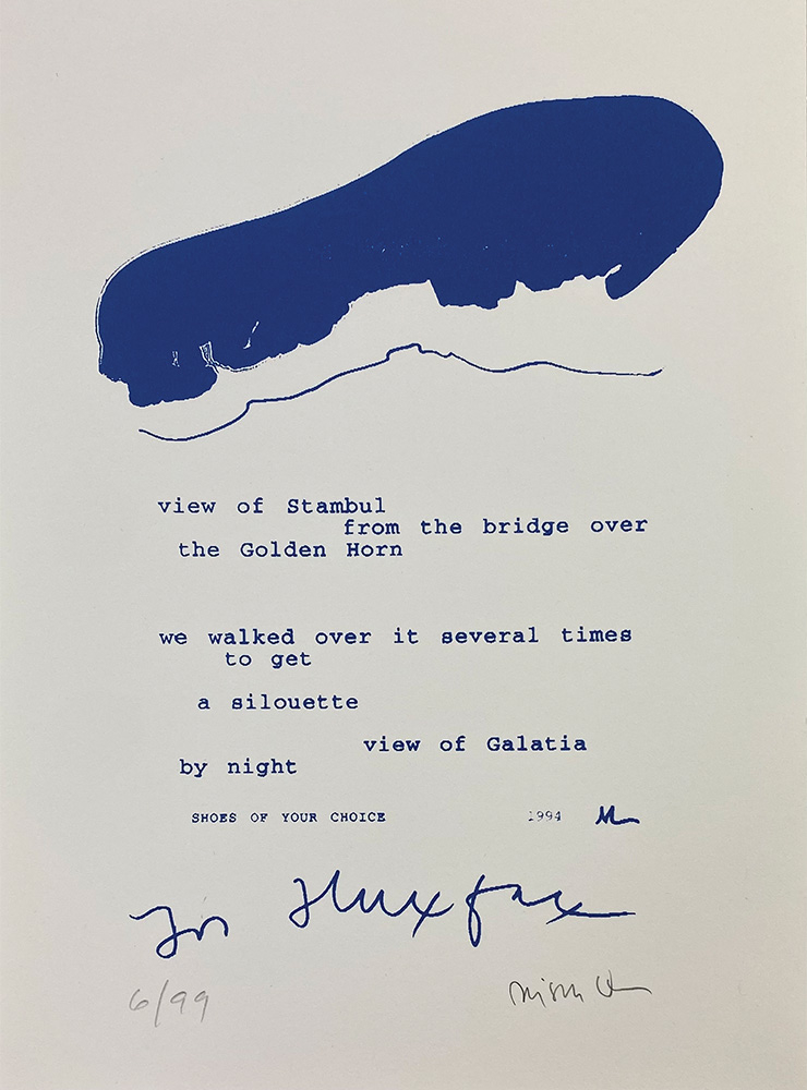 Alison Knowles, <Shoes of Your Choice for Fluxfax>, Silkscreen, 30.48x21.59cm, Date B.a.t. Approved: October 1994, Date Edition Signed: October 1994. Printer: Mark Cowgill Assistant Printer: Michelle Red Elk