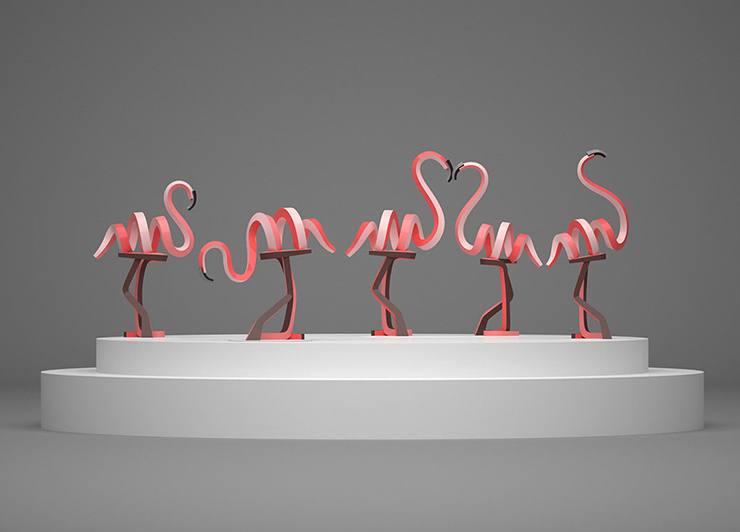 Experiment (Nft Art Lab) / 이상수, <Flamingo>, 2022, Mixed media, 42x24x65(h). Courtesy of the artist