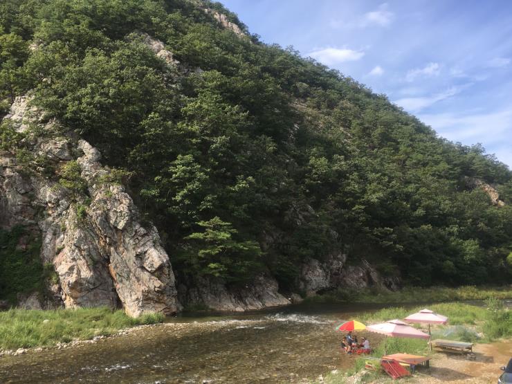 백숙을 먹으며 물놀이하고, 낚시하기 좋은 게곡 식당이다