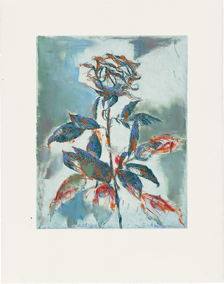 <Rose 2/11/21>, Oil on etching, 47.5x37.5cm.
