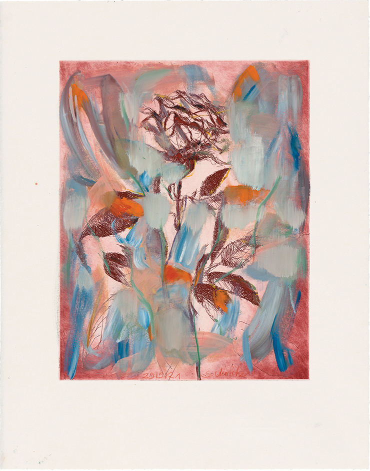 <Rose 29/9/21>, Oil on etching, 47.5x37.5cm.