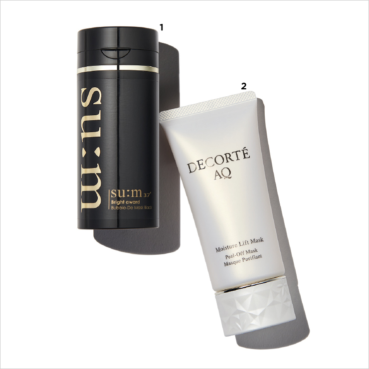 (왼쪽부터)Su:m37 브라이트 어워드 버블-디 마스크 블랙 5만원. Decort&eacute; AQ 모이스처 리프트 마스크 14만4천원.