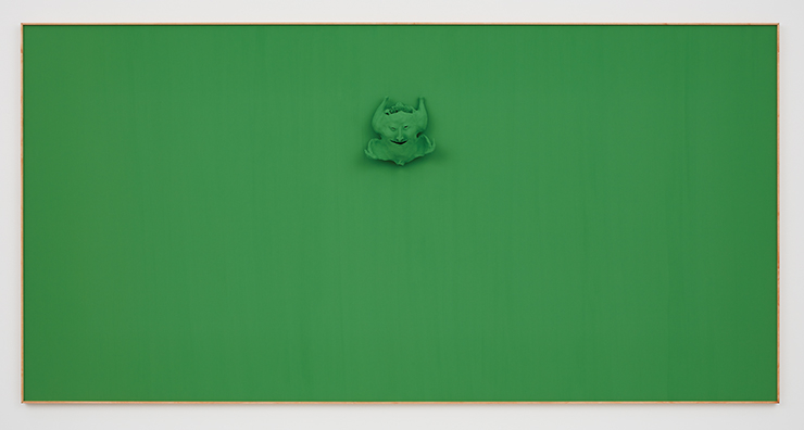 Calvin Marcus, <Green Calvin>, 2015, Cel-Vinyl on high fired ceramic and Honeycombed aluminum panel in artists frame, 48 1/2x96 1/2x5inches(123.2x245.1x12.7cm). Copyright The Artist. Courtesy of the Artist and David Kordansky Gallery