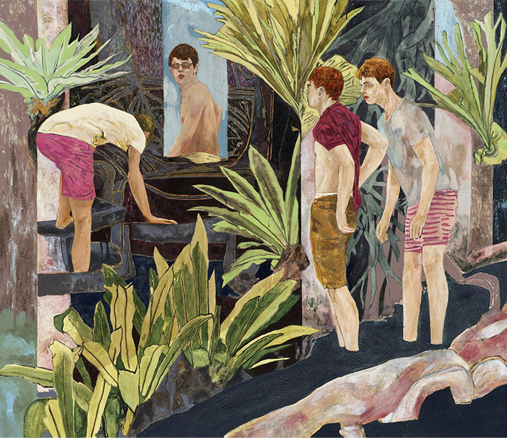 <Four Bathers by a River>, Acrylic on linen, 182.9x213.4x3.2cm, 2017