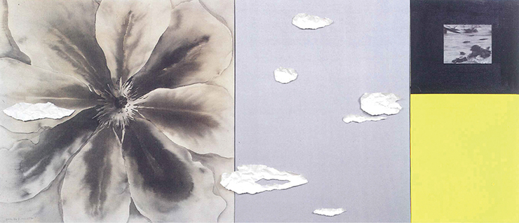 동숭갤러리 부스에 걸린 김구림 작가의 <Yin and Yang 90-L28>, 1990, 캔버스에 혼합재료, 122x274cm.