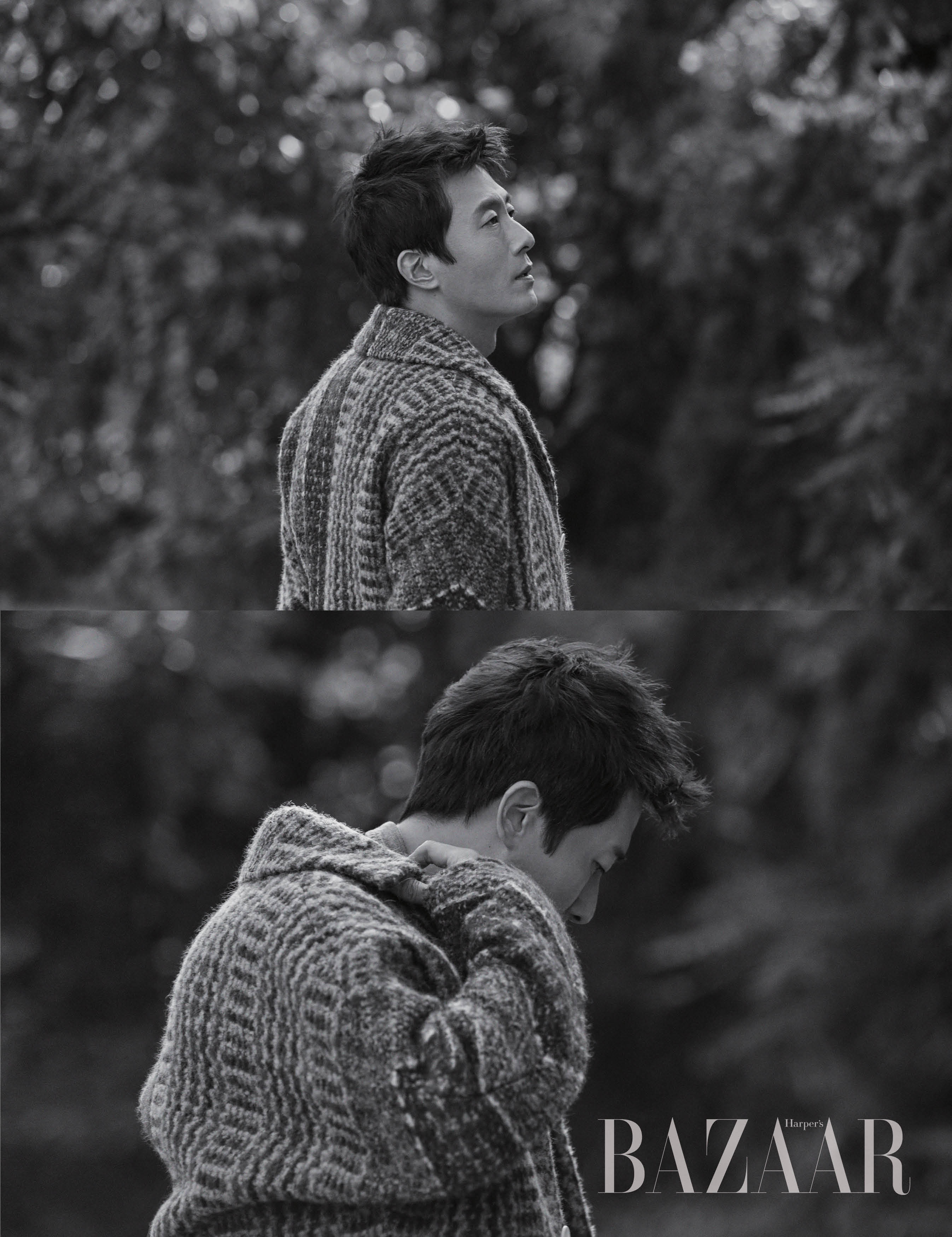 오버사이즈 체크 코트는 Acne Studios, 데님 셔츠는 Denim & Supply, 빈티지 티셔츠는 Old Park by Ecru, 디스트로이드 진은 개인소장품으로 Undercover, 첼시 부츠는 스타일리스트 소장품.