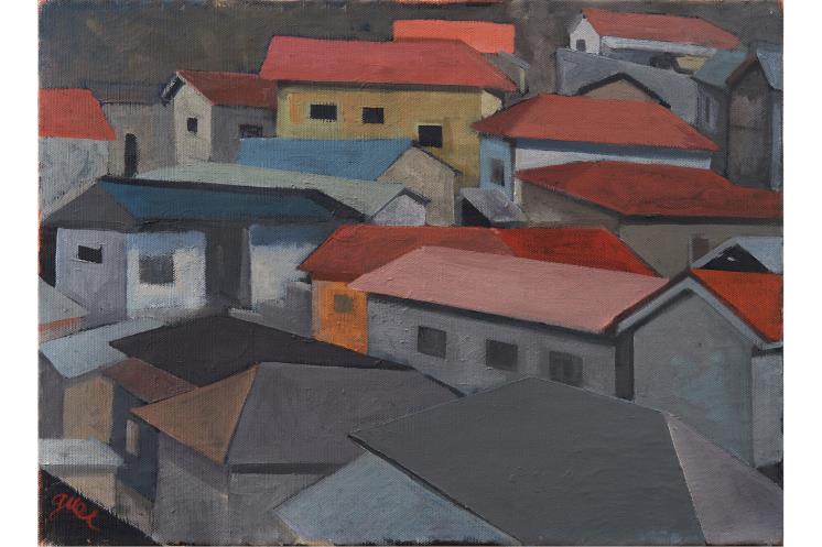 원계홍, 회색지붕, 연도미상, 캔버스에유채, 33.3x45.3cm ⓒ원계홍기념사업회, 사진/박성훈