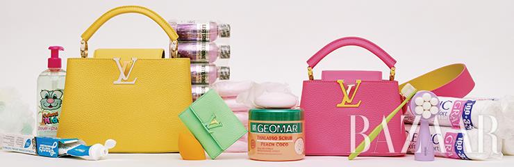 (왼쪽부터) 옐로 ‘카퓌신 BB’ 백, 민트 컬러의 ‘카퓌신 XS’ 월릿, 핑크와 옐로 컬러 조합이 돋보이는 ‘카퓌신 미니’ 백은 모두 Louis Vuitton.