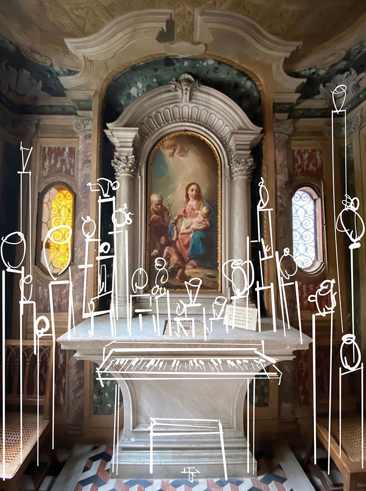 Oliver Beer, <Little Gods(Chamber Organ)>, 2022, 32 vessels, 32 microphones, speakers, plinths, audio equipment. © Oliver Beer Courtesy of the Artist and Almine Rech