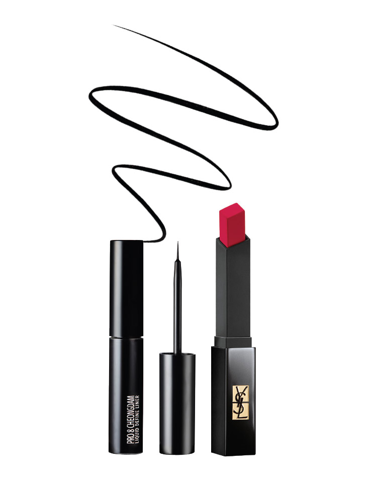 Pro 8 Cheongdam 리퀴드 디파인 라이너 3만1천원. Yves Saint Laurent 더 슬림 벨벳, N306 레드 어지 5만원.