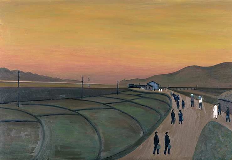 오우암(b.1938, 한국), <통학생>, 2002, 캔버스에 유채, 80x117cm.