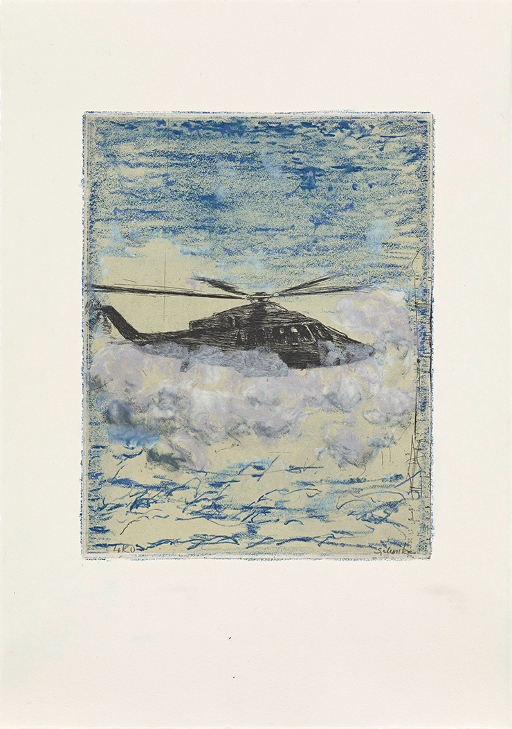 <Milky Eagle>, 2020, Oil, oil crayon on etching, 54x38cm.