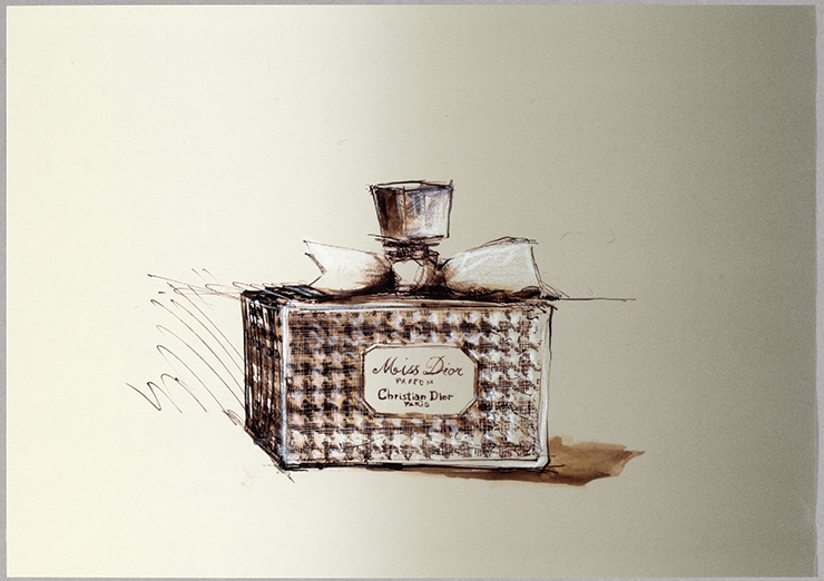 하운즈투스 체크 패턴을 입은 디올 최초의 향수, ‘미스 디올’. © Christian Dior Parfums Collection