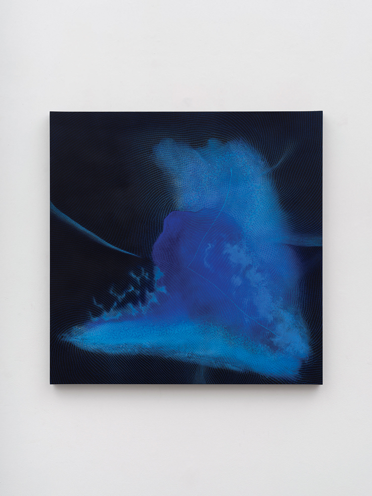 Shirazeh Houshiary, <Time curve>, 2023, Pigment and pencil and black Aquacryl on canvas and aluminium, 120x120x4cm. © Shirazeh Houshiary, Courtesy Lisson Gallery