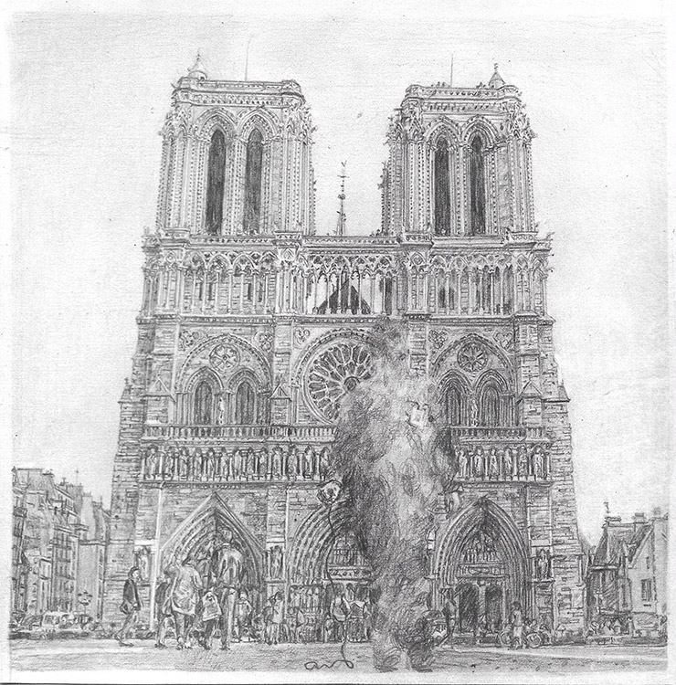 Kang Seung Lee, <Untitled (Tseng Kwong Chi, Paris, France (Notre-Dame), 1983)>, 2020, Graphite on paper, 20x20cm; framed: 41x41x4cm. Courtesy of Commonwealth and Council. Photo by Paul Salveson