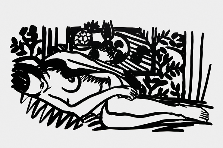 Tom Wesselmann, <Monica Sleeping with Matisse>, 1988, Enamel on cut-out steel, 118.1x218.4cm, 46 1/2x86in. © Courtesy of the Estate and Almine Rech © 2022 The Estate of Tom Wesselmann / Artists Rights Society (ARS), New York. Photo: Nicolas Brasseur