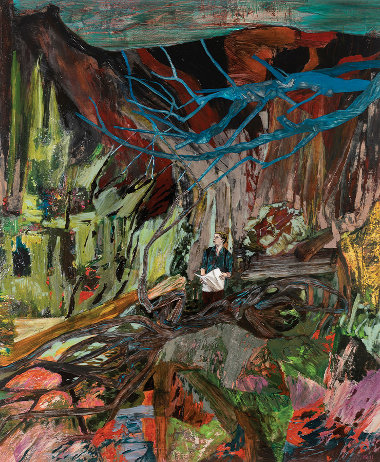 <Where>, 2011, Acrylic, block print and airbrush on linen, 183x152.4cm.