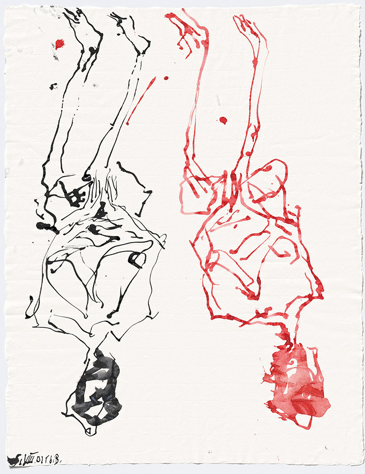 <Untitled>, 2021, Red and black ink on paper, Image 66x51.1cm. Photo: Ulrich Ghezzi