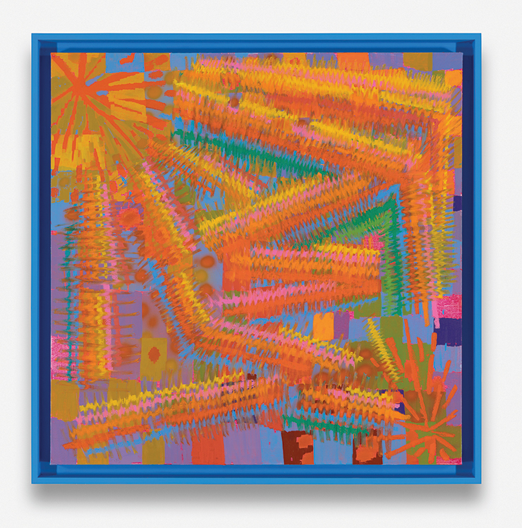 Keltie Ferris, <T.B.T>, 2023, 121.9x121.9cm. © Gerasimos Floratos Courtesy of the artist and Mitchell-Innes & Nash, New York