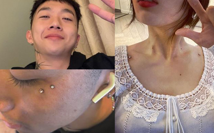 눈물 피어싱을 한 우원재와 루피. 쇄골에 보석을 박은 듯, 빛나는 쇄골 피어싱을 한 현아. 