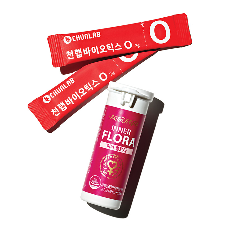 Chunlab 바이오틱스 O 30포 5만7천원. New Origin 이너 플로라 60캡슐 8만5천원.
