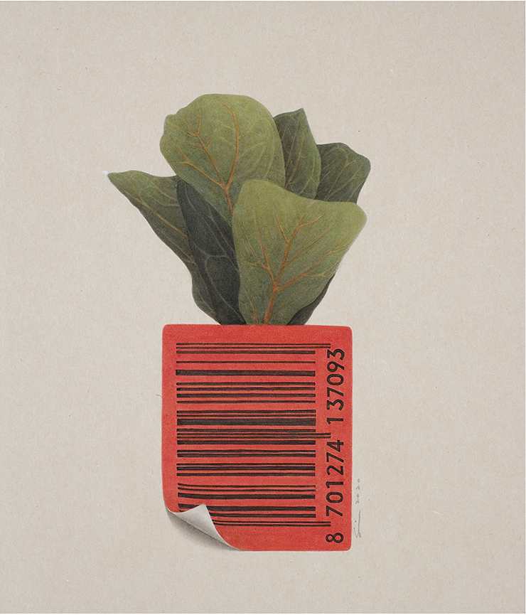 <Planterior_Ficus Lyrata>, 2020, Color on Korean paper, 53x45.5cm. Courtesy of the artist