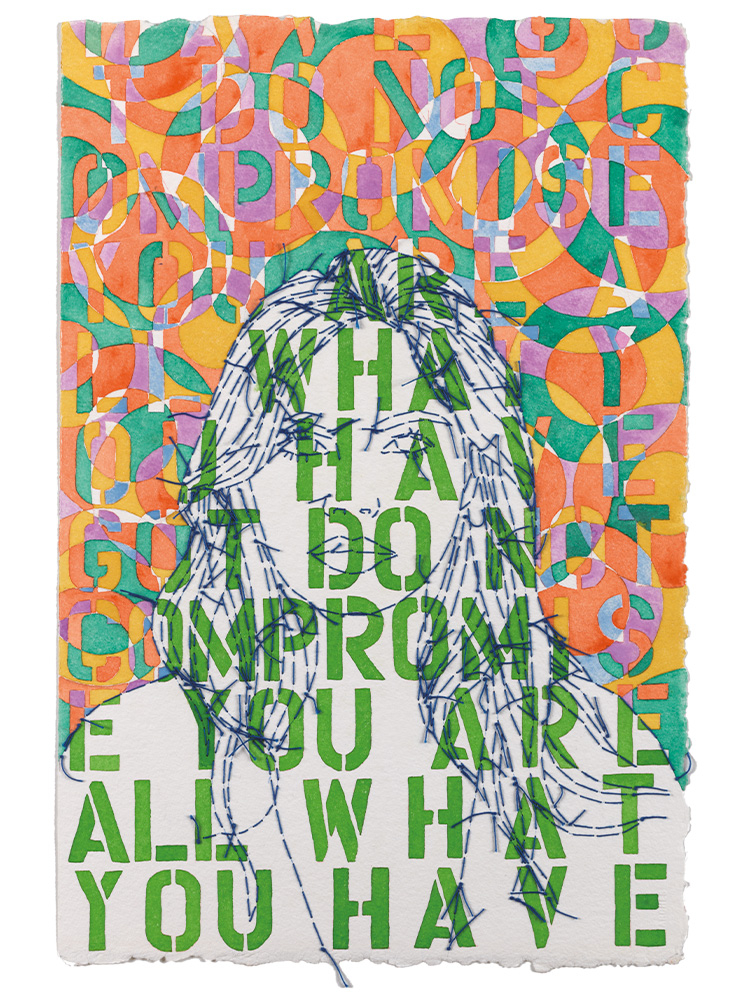 Ghada Amer(b. 1963), <Portrait of Maya - RFGA>, 2020, Watercolor and embroidery on paper, 59.1x38.7cm, Courtesy of the artist and Marianne Boesky Gallery, New York and Aspen © Ghada Amer. Photo credit: Brian Buckley