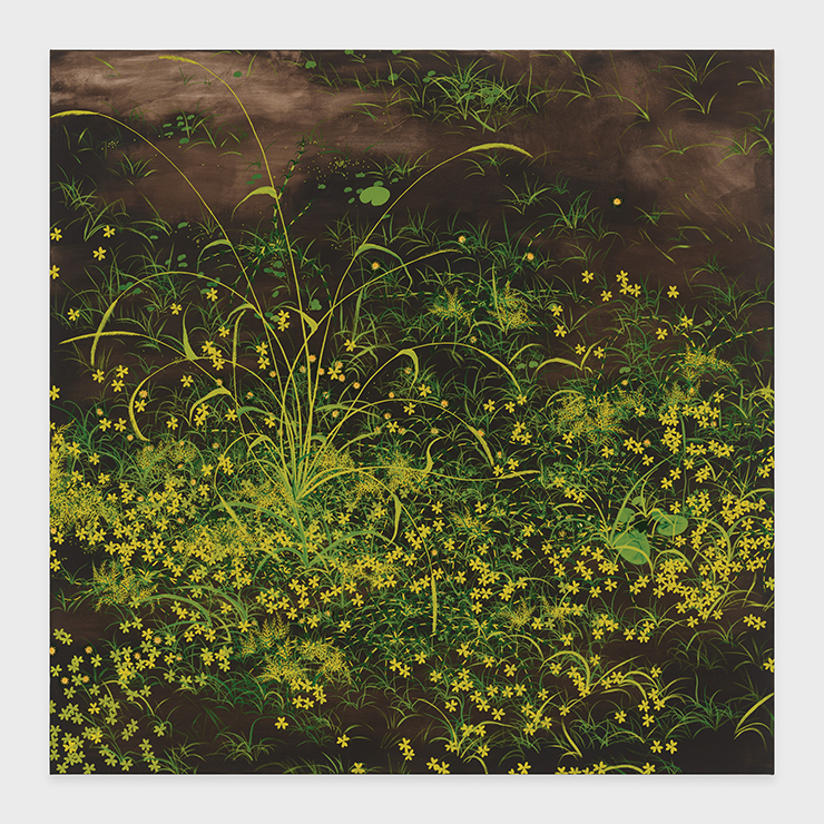 Calvin Marcus, <Untitled Grass Painting>, 2022, Oil and emulsified gesso on linen/canvas blend, 60x60x1 1/8inches(152.4x152.4x2.9cm). Copyright The Artist. Courtesy of the Artist and David Kordansky Gallery