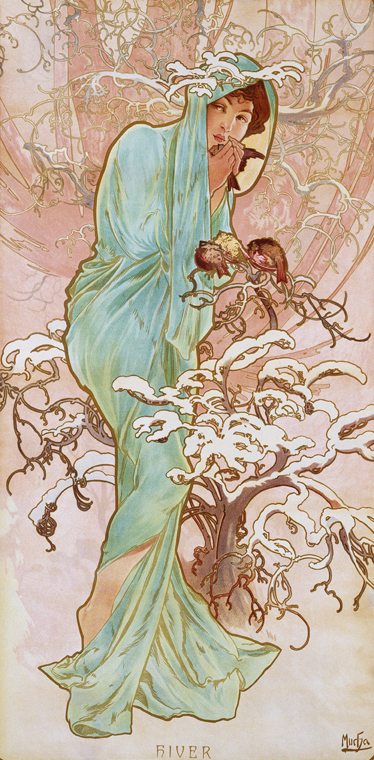 <The Seasons: Winter>, 1896, Colour lithograph, 103x54cm. © Mucha Trust