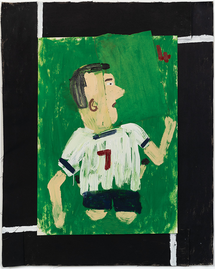 Rose Wylie, <Tottenham Colours, 4 Goals>, 2020, Oil on paper and collaged canvas Dimensions to be confirmed, 84x59cm. Photo by Jo Moon Price