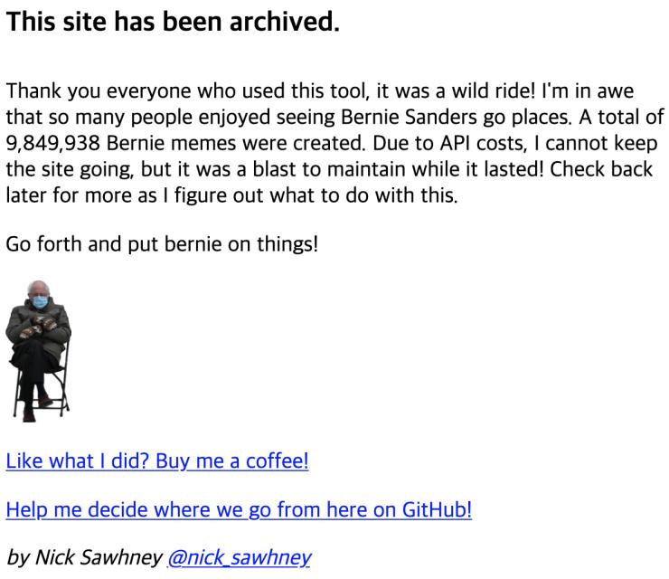 bernie-sits.herokuapp.com 사이트 캡처