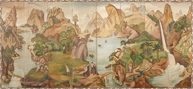 백남순, <낙원>, 1936년경, 캔버스에 유채; 8폭 병풍, 173x372cm.