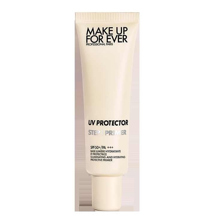 Make Up For Ever STEP 1 UV 프로텍터 SPF50+/ PA+++ 산뜻하고 가벼운 제형으로 부드럽게 피부를 감싸 투명하게 빛나는 윤기를 만든다. 5만6천원.