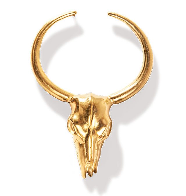 황소 모티프의 귀고리는 Chloé 제품.