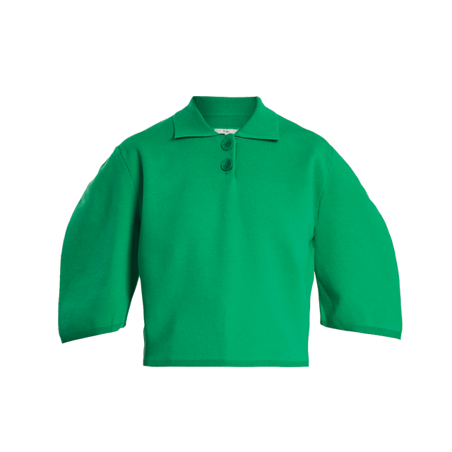 둥근 어깨 실루엣이 특징인 폴로셔츠는 Tibi