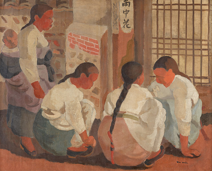 장욱진, <공기놀이>, 1938, 캔버스에 유채, 65x80.5cm.