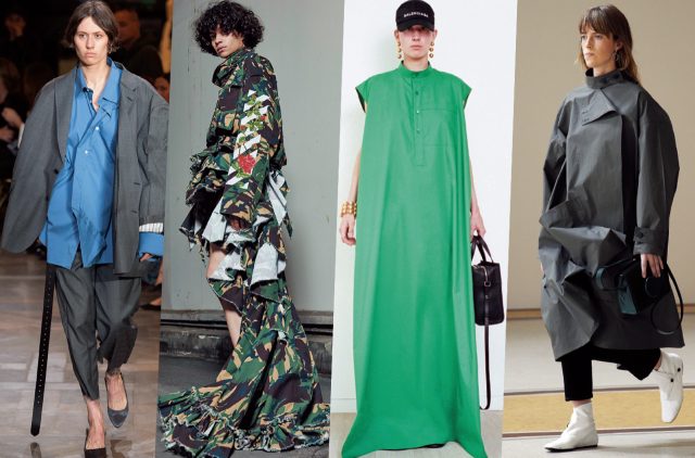 왼쪽부터. ① 뎀나 바잘리아가 동시대적으로 재해석한 오버사이즈 룩은 2017 S/S 베트멍, ② 2017 Resort Off White, ③ 2017 Resort Balenciaga, ④ 수도승을 연상시키는 우아한 오버사이즈 코트는 2017 S/S 르메르 컬렉션
