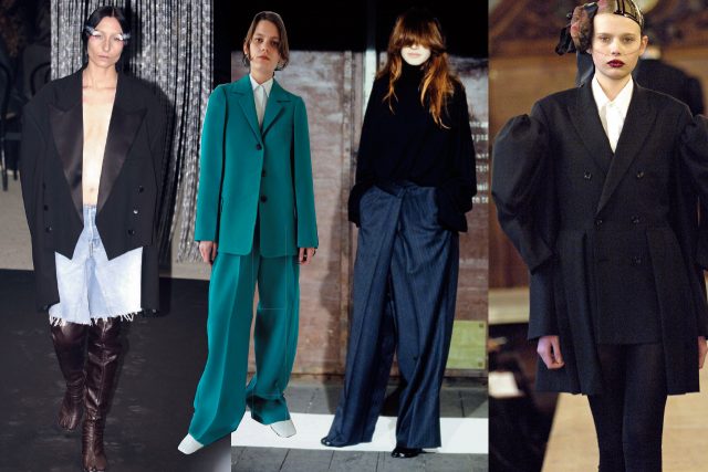 왼쪽부터. ① 많은 디자이너들이 영감을 얻은 2001 F/W 마틴 마르지엘라 오버사이즈 룩, ② 2017 Resort Céline, ③ 2016년에도 동시대적으로 보이는 2000 F/W 마틴 마르지엘라 컬렉션, ④ 2006 F/W 콤 데 가르송의 아방가르드한 오버사이즈 코트